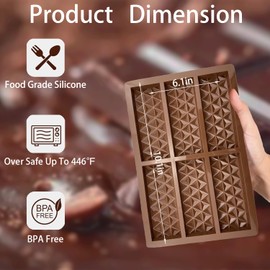 2 Pcs Chocolate Molds Silicone,Deep Dubai Chocolate Bar Mold for Filling Pistachio,Caramel,Jam,Wax Melts Pyramid Shape Candy Bar Mold