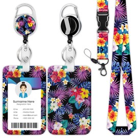 Tropical Flower Badge Holder Reel Lanyard ID Card Badge Holder Retractable Name Tag Clips for Doctors/Nurses/Teachers/Office Workers