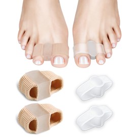PGRODE Bunion Toe Separators Gel Bunion Corrector Soft Big Toe Spacers for Feet Women Men Toe Correct, Elasticity Hammer Toe Straightener with 2 Loops (2 Nylon+2Gel)