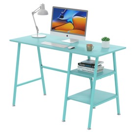 VECELO 43 Inch Computer Desk Writing Study Work Office Table Modern Desk with Shelves Wooden Desk for Home Bedroom,Blue Desk