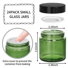 KEYWING 4oz Small Glass Jars with Black Lids, 24 Pack Green Cosmetic Containers Round Glass Jar with Inner Liners for Lotions, Cream, Powders and Ointments