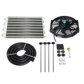 MAGQOO 8 Row Tube and Fin Transmission Cooler High Performance Aluminium Oil Cooler Kit w/ 10" Radiator Cooling Fan Universal
