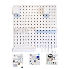 CLASSSIQUE Pegboard Organizer - Peg Boards and Accessories Hanging For Wall Organizer, Crafts, Storage, Clips, Aesthetics Display, Customize- White