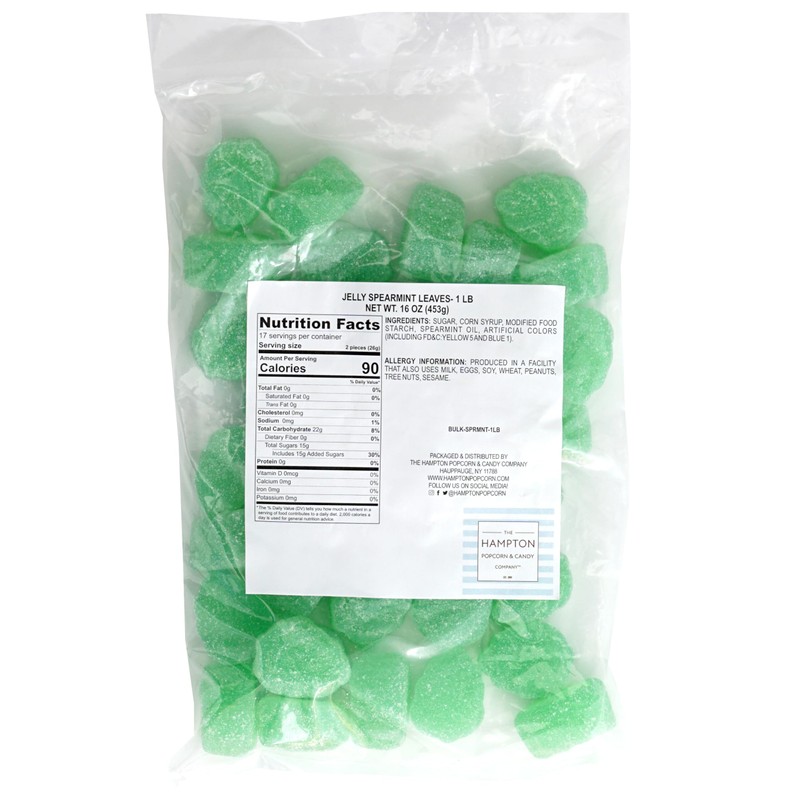 Spearmint Leaves, 1 Pound Bulk Bag Gummy Spearmint Candy, Green