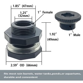 ANPTGHT NPT 1" PVC Bulkhead Fitting, Female Plastic Water Tank Connector Adapter Fitting with Plugs for Outdoor Rain,Barrel Garden Hose Adapter Spigot kit,Water Tank,Drain Bucket (Set of 4)