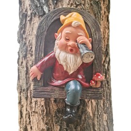 YCFbing Garden Gnome Open The Door Garden Decor Resin Tree Faces Decor Outdoor Fairy Garden Patio Lawn Porch (Red Telescope)