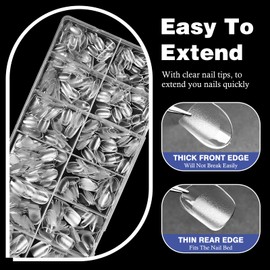 AddFavor 600pcs Short Oval Nail Tips, Full Cover Clear Soft Gel Nail Tips Oval, 12 Sizes Press on False Nails Tips for Acrylic Nail Extension, Salon and Home DIY