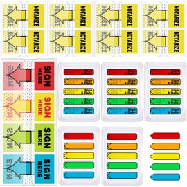 Tatuo 1100 Pcs/ 14 Boxes Sign Here Stickers Sign and Date Stickers Sign Here Tabs Sign Here Notarize Sign Here Flags Assorted Color Flags for Dispenser Office Notebook Books Notary Books