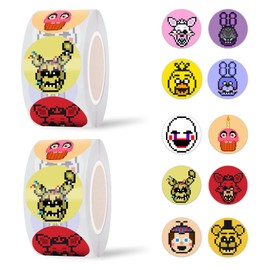 Pounchi Pixel FNAF Dot Stickers (1000 Pcs 1 inch) Cartoon Reward Stickers in 2 Rolls 10 Designs Gifts for Teacher School Supplies Laptop Water Bottle Vinyl Stickers for Teens Kids