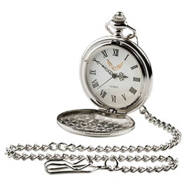 Luxury Vault Freemason Masonic Engraved Silver Pocket Watch and Chain in Wooden Gift Box