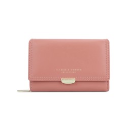 PORRASSO Ladies Wallet Credit Card Holder Purse Multi Compartment Wallet Leather Phone Bag Coin Purse Women Change Pouch Pink
