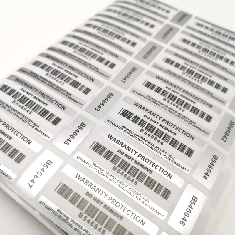 Tamper Proof Stickers in 7 Pack Sizes (50-2500pcs) 2-Part Warranty