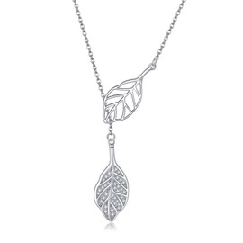 DAYLINLOVE Leaf Necklace 925 Sterling Silver Long Y Leaf Adjustable Pendant Jewellery Gift for Women, Sterling Silver, No Gemstone
