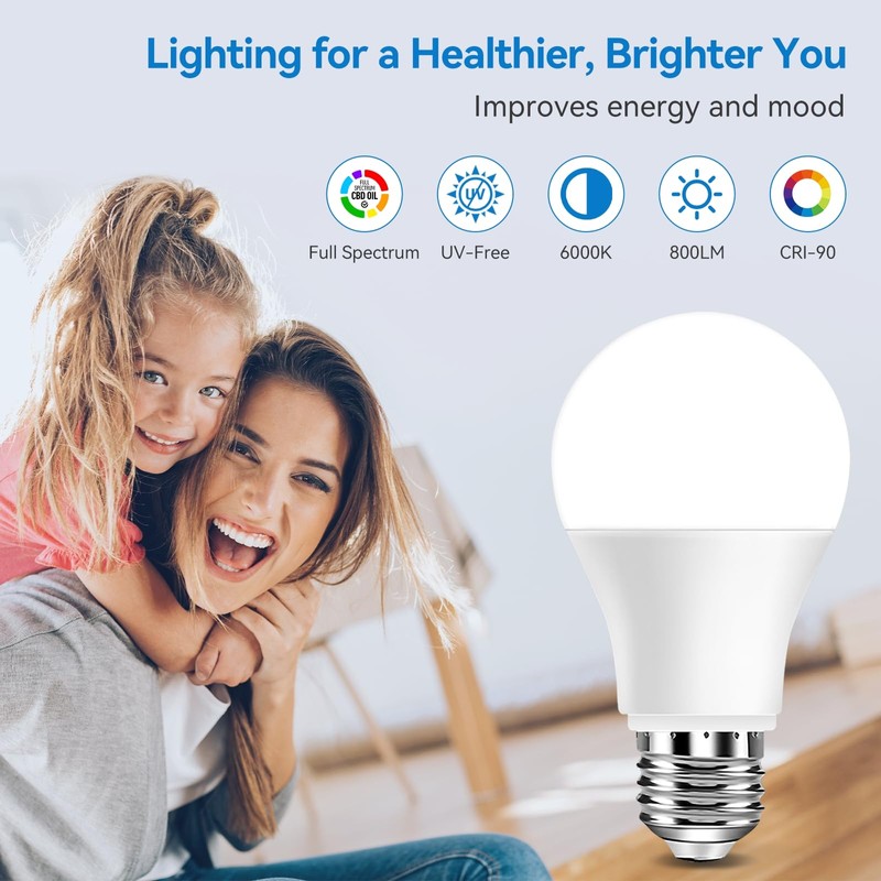 Neporal Full Spectrum Light Bulb, 6000K UV-Free Daylight Sunlight Light