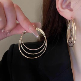 Cimenexe Bohemian Layered Circle Dangle Earrings Gold Hollow Hoop Drop Earrings Punk Metal Geometric Circle Earrings Exaggerated Circle Hoop Earrings Jewellery for Women, Zinc, No Gemstone