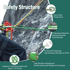 Prusik Cord Eye-to-Eye Pre-Sewn Nylon Heat Resistant Friction Prusik Loop Prusik Rope Plastic Cover 22KN Climbing Utility Cord Multiple Sizes of Multi-Purpose Rope for Rescue Arborist Mountaineering
