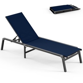 Vexwalx Chaise Lounge Outdoor, Foldable Aluminum Pool Lounge Chairs with 5 Positions Recliner - Free Assembly - Patio Chaise Lounge Chair for Poolside, Beach, Yard (NavyBlue)