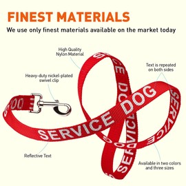 Dogline Red - Service Dog Nylon Leash Printed with Reflective Letters for Small Medium and Large Dogs Do Not Pet ESA Training Working W 1" x L 24"