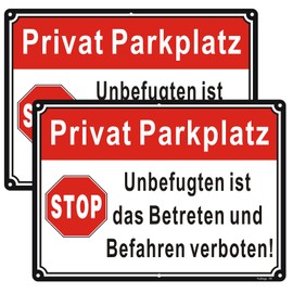 Privat Parkplatz Sign – Pack of 2, 35 x 25 cm Sturdy Aluminium Metal Sign, Stop Unauthorised Is Entering and Befahren, UV Protection, Private Parking