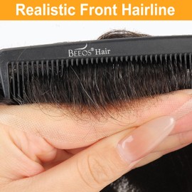 BEEOS Skinlike Real HD Lace Toupee Hair for Men, 8x10 Inch Full Lace Mens Hair Piece #1B10 Natural Black with 10% Grey Mens Toupee