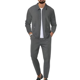 Riskrole Men's Waffle Tracksuit 2 Pieces Set Casual Long Sleeve Zip Up Sweatsuits Solid Athletic Jogging Suit Sets