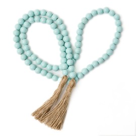 OMISHE 59in Wood Bead Garland with Tassels, Wooden Beads Garland, Decorative Beads Garland Decor, Farmhouse Beads Garland for Wall Hanging Home Festival Decor, Aqua, Teal