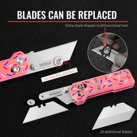 9TiEDC Folding Utility Knife,G10 Handle Heavy Duty Safety box cutter,Razor Knife with Extra 10PC Blades,Perfect for Household tools,Office,factory,Outdoor Use.