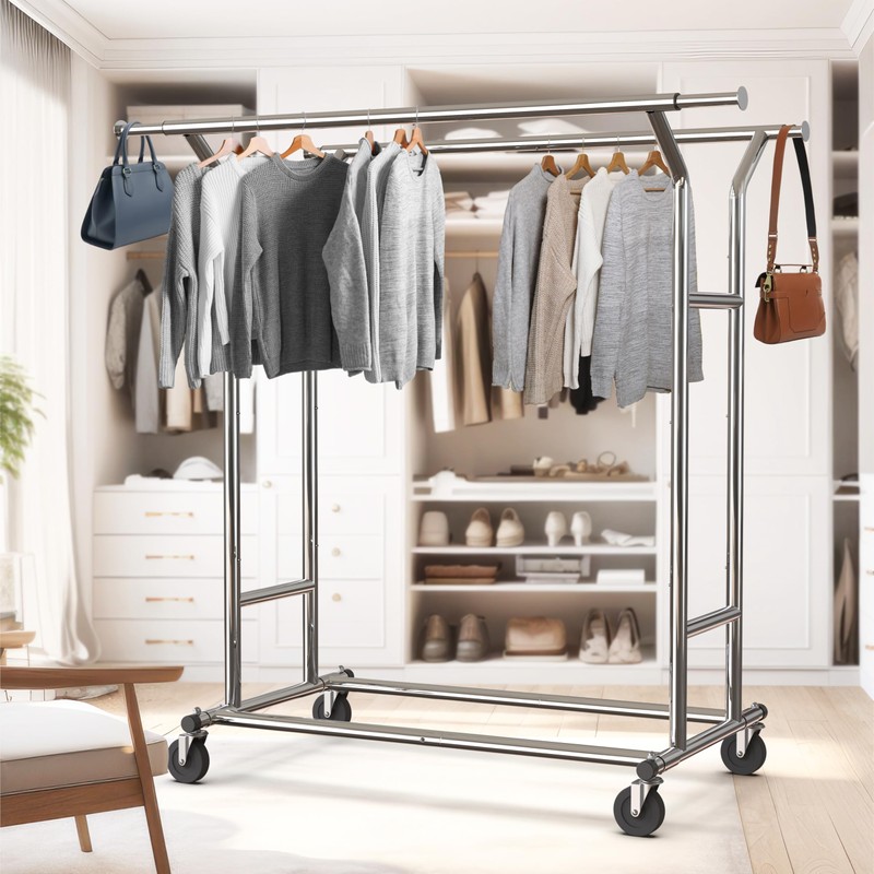 Simple Houseware Heavy Duty Double Rail Clothing Garment Rack, Holds