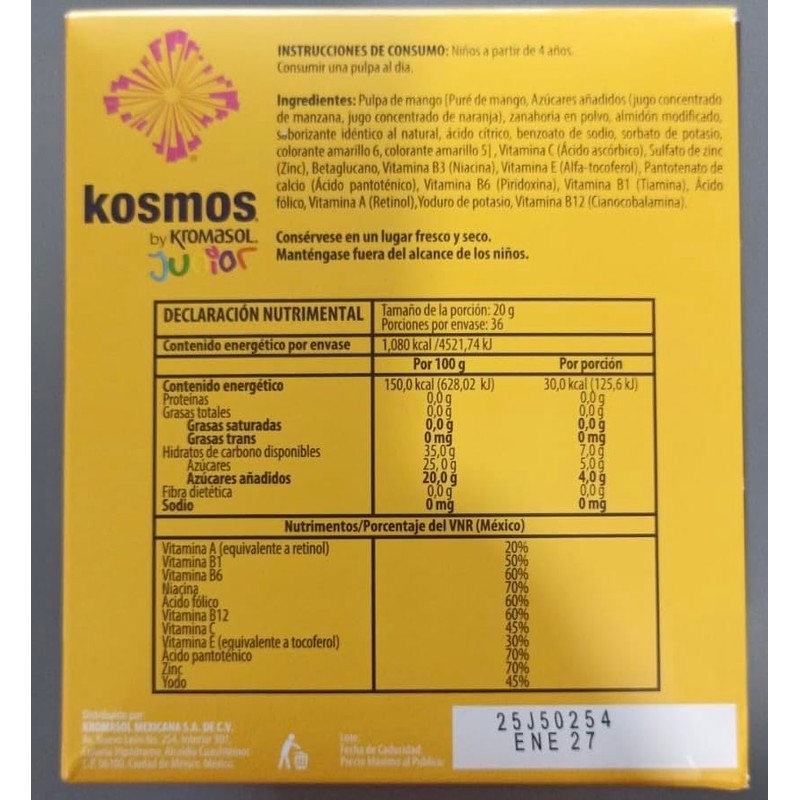 kosmos JR By Komasol, Pulpa de mango- zanahoria con Vitaminas,