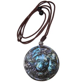 Nupuyai Lion Labradorite Crystal Stone Necklace for Women Men, Natural Carved Stone Pendant with Adjustable Rope