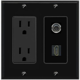RiteAV 15A Power Outlet 1 Port 3.5mm 1 HDMI Jack Decorative Wall Plate [Black]