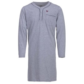 Henry Terre Men's Long-Sleeved Nightdress Plain Chest Pocket Button Down Size M-3XL, lightgrey