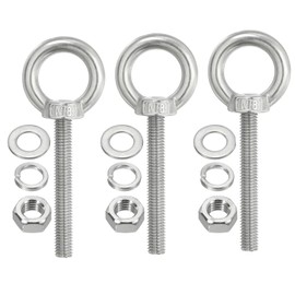 TA-VIGOR 3Pcs M8 x 70mm Lifting Long Eye Bolt, 304 Stainless Steel Wall Expansion Anchor Bolts, Masonry Concrete Screws Shoulder Eyebolt Lifting Ring with Nuts Washers for Hanging Hammock Article