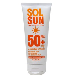 SOLSUN Protector Solar 50+FPS CREMA Facial y Corporal Tubo c/100 G.