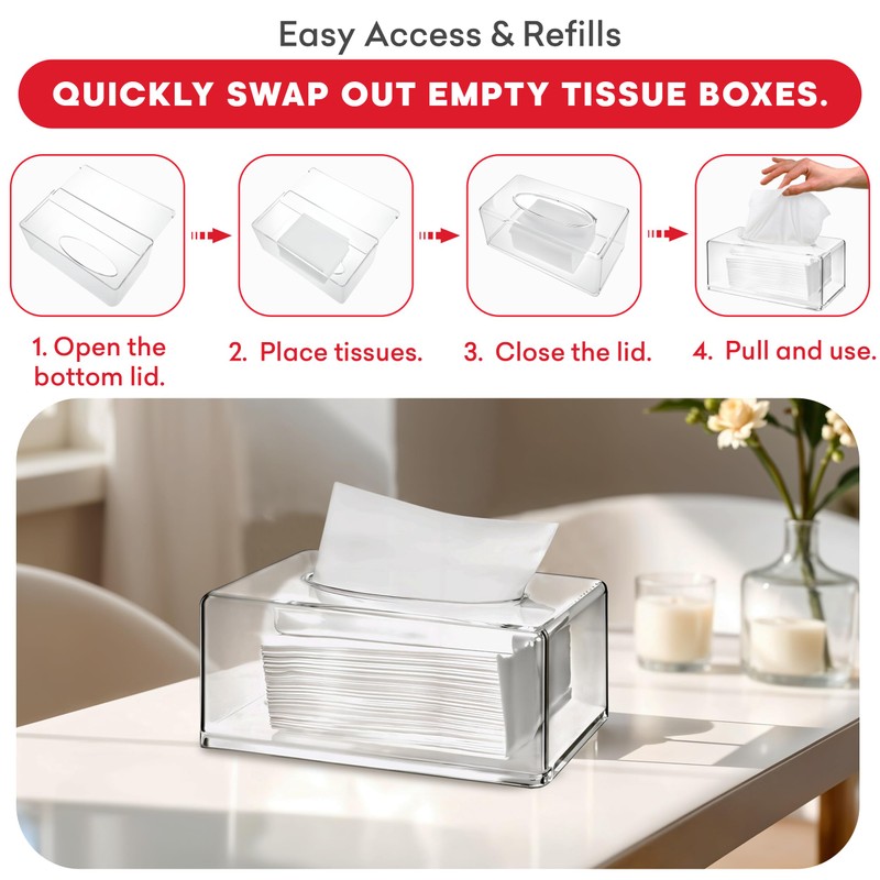 My Happy Home Clear Tissue Dispenser, Acrylic Tissue Box Holder,