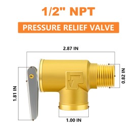 GASHER - Válvula de alivio de presión de temperatura de latón con rosca NPT de 1/2 pulgada para calentador de agua y tanques de almacenamiento de agua caliente