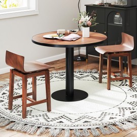 COSTWAY Swivel Solid Wood Dining Stools Set of 2, 19-inch Counter Height Chairs with Low Back, Footrest, Farmhouse Wooden Armless barstools for Kitchen Island, Dining Room, Cafe, Breakfast, Walnut