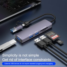 Jadebones USB C/USB Hub, 5 in 1 USB-C Splitter Adapter with 3 USB-A Data Ports, SD/TF Card Reader Dongle for MacBook, Laptop and More
