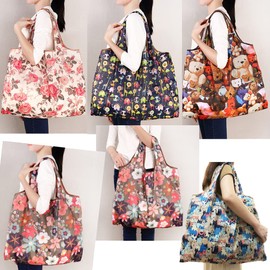 Panda Family Eco Bag, Foldable, Compact, Large, Stylish, Large Capacity, Durable, Tote Bag, Shopping Bag, Inner Pocket, Penguin, Beige, Pink, Cute, L-2