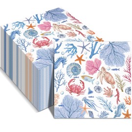 Crtiin 100 Pcs Coastal Cocktail Napkins 2 Ply Disposable Paper Guest Towels Decorative Decoupage Napkins Nautical beach Hand Towels for Beverages Party Bathroom Wedding Dinner Baby Shower Home