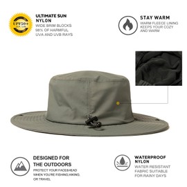 TOPEX XL/XXL Unisex Waterproof Outdoor Hat Winter Hats Warm Fleece Lining Safari Hat Fishing Hiking Boonie Hats UV Protection Sun Hats with Wide Brim and Chin Strap, tx94600_grey