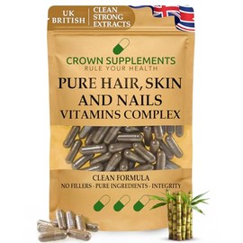 Pure Hair Skin and Nails Formula | Biotin Bamboo Vitamin C Niacin | Clean Supplements UK | Crown Supplements UK (270 Capsules)