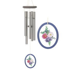 Woodstock Wind Chimes 22" Summer Bouquet Botanical Chime, Flower Stained-Glass Acrylic Wind Catcher Chimes Silver Aluminum Tubes, Windchime for Outside Garden Decor, Outdoor Patio and Front Porch
