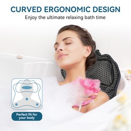 Bath Pillow Bathtub Pillow, Ergonomic Luxury Bath Pillows for Tub, Bath Tub Pillows for Head and Neck, with Soft 4D Mesh Fabric and Non-Slip Suction Cups, Relaxing Bath Accessories, Fits All Bathtub