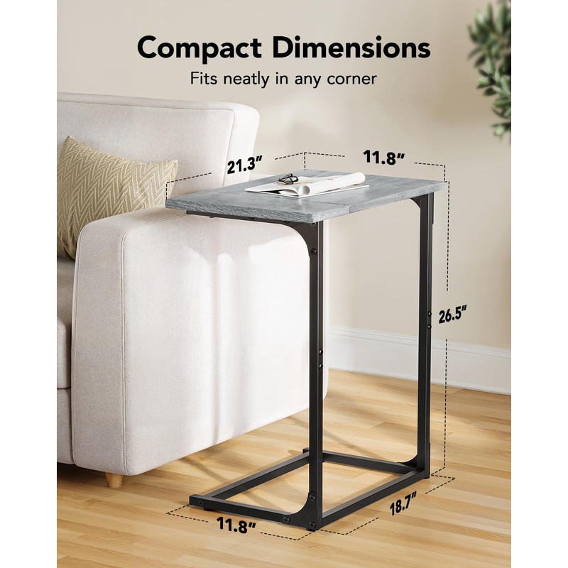 Pipishell C-Shaped Side Table, C-Table for Sofa, End Table with