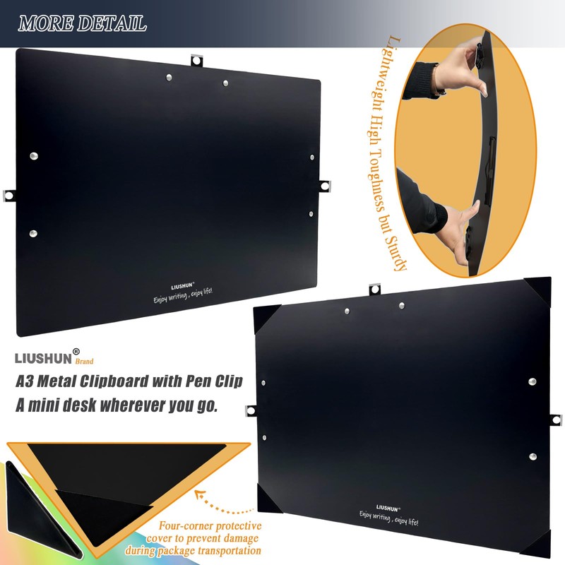 Three Black Clip Aluminum 11x17 Clipboard Metal A3 Hangable Cliping