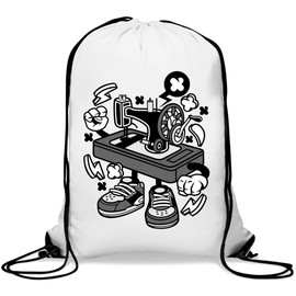 Cartoon Style Old Mechanic Sewing Machine Gym Sack Casual Drawstring Bag