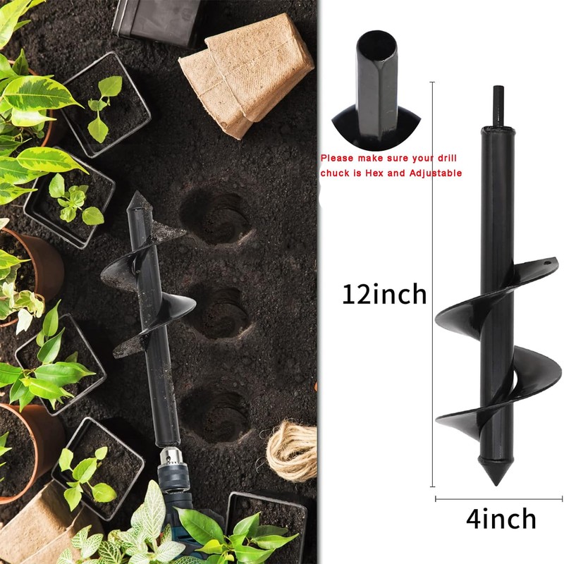 TCBWFY 4"x12"Auger Drill Bit for Planting Digging Holes,Garden Plant Flower
