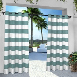Exclusive Home Cabana Stripe Indoor/Outdoor Light Filtering Grommet Top Curtain Panel, 54"x96", Teal, Set of 2