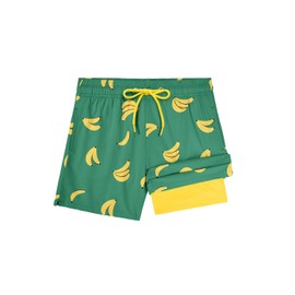 Century Star Boys Swim Trunks Shorts with Compression Liner Pockets Quick Dry Toddlers Bathing Suit for Big Kids Swimwear Green Banana 12-14 Years